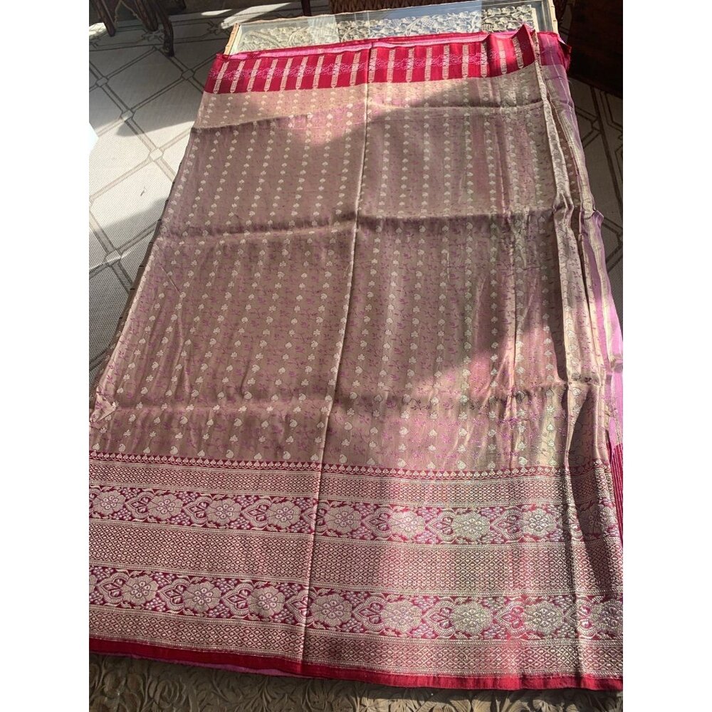 New Indian Silk Heavily Woven Saree 6 yds cloth